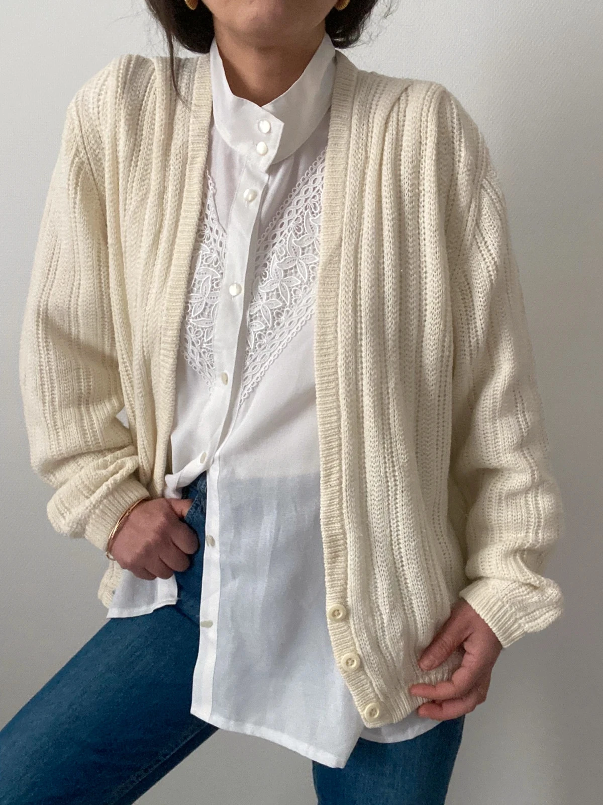 🌺 Cardigan Vintage cru com gola alta – photo 7